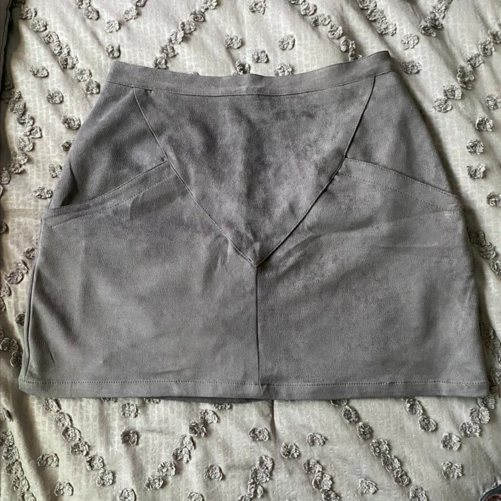 Grey Suede Mini Skirt - Picture 3 of 8